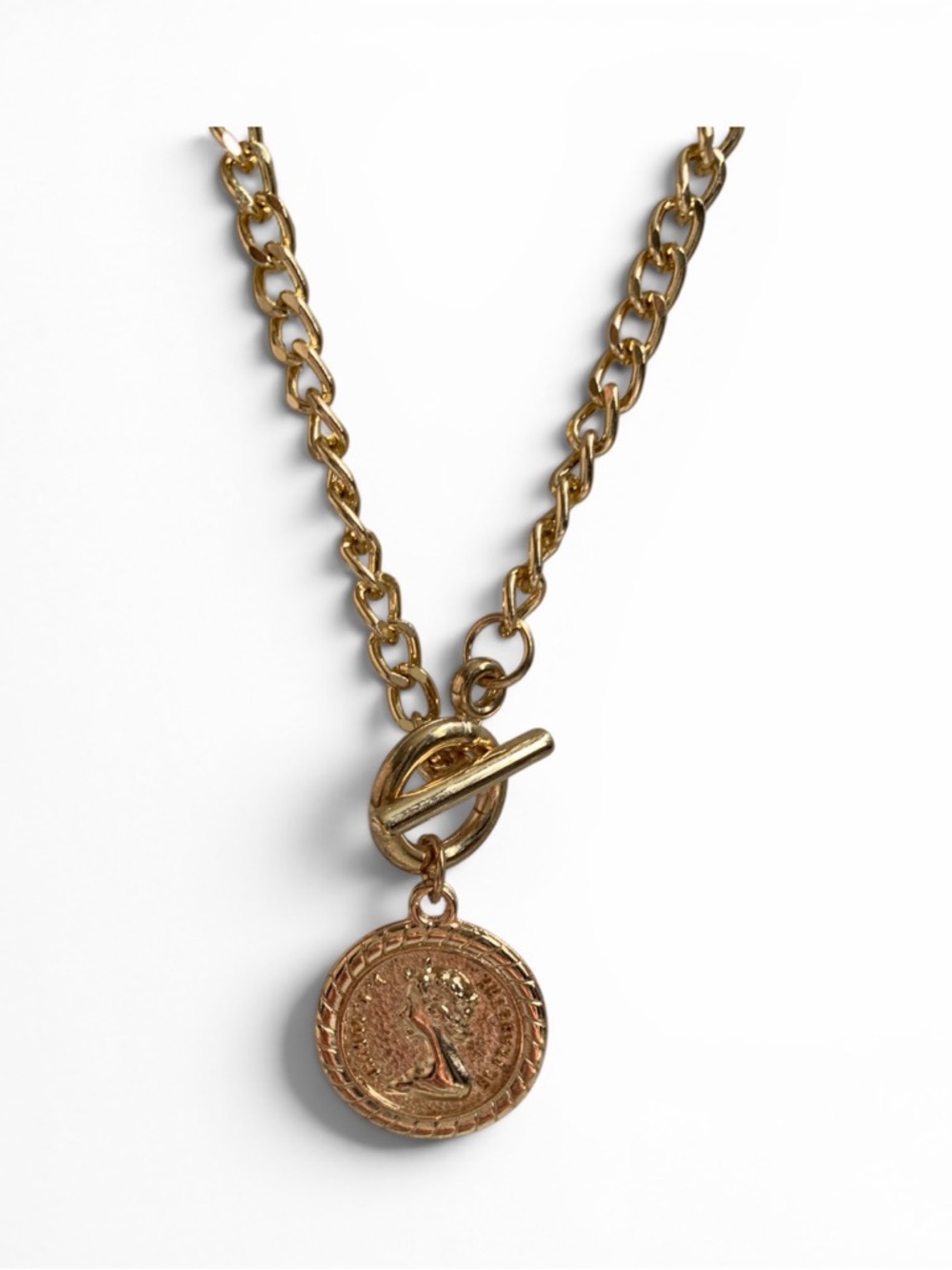 Gold Coin Royal Portrait Medallion Chain Necklace - Timeless Women's Jewelry